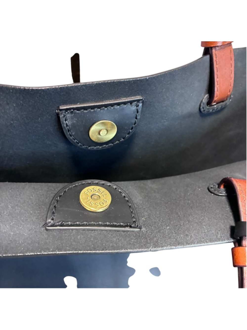 Fossil - Rachel Tote in Black Leather w Brown Handles - Picture 10 of 13